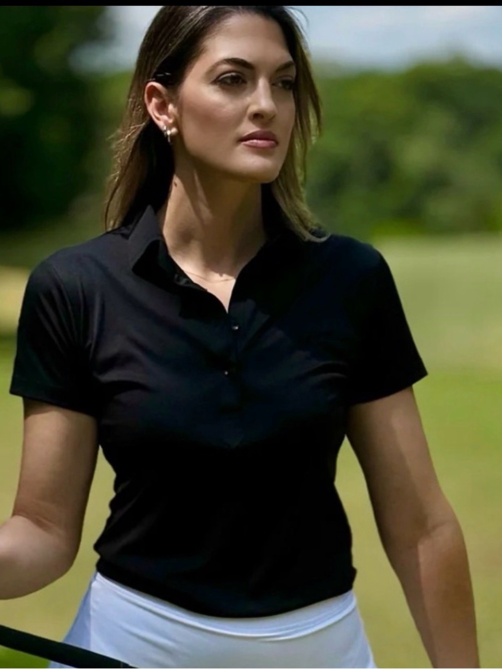 NWOT Collars & Co Women's Black Cap Sleeve Semi Spread Dress Collar Polo - SM